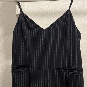 The Essential Jumpsuit by Anthropologie in Dark Navy Pinstripe